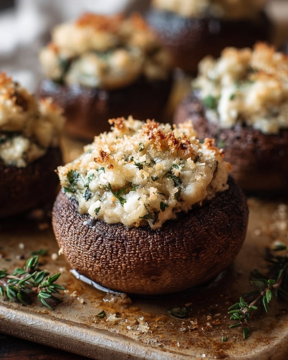 Creamy Garlic and Herb Cheese Filled Roasted Mushrooms
