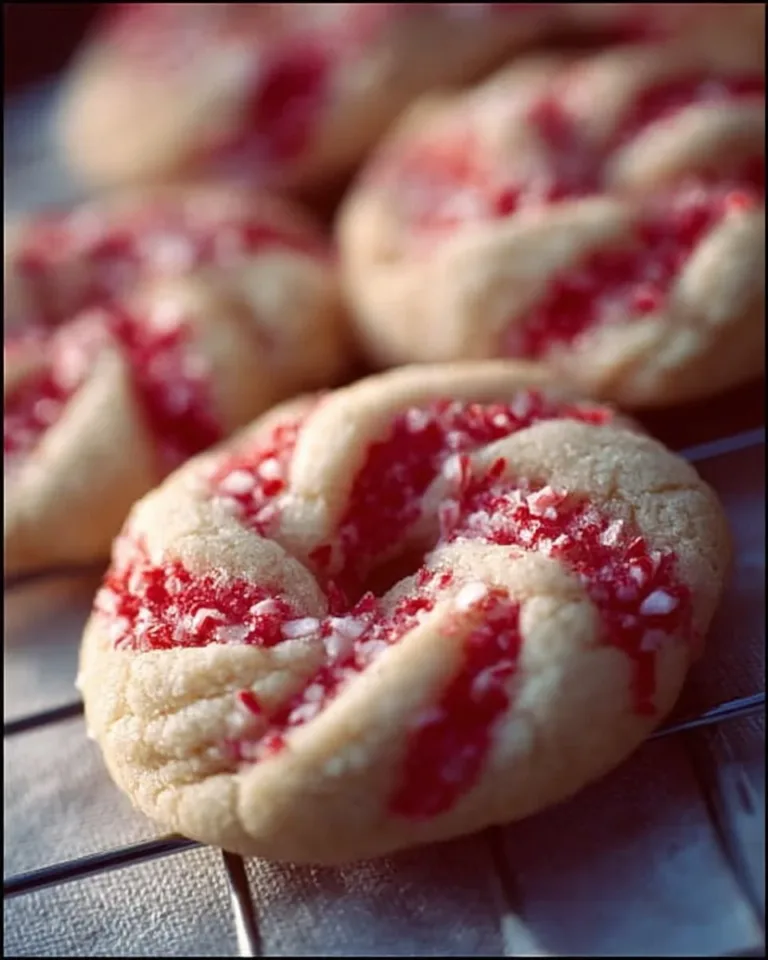 Festive Candy Cane Cookies with vibrant red and white stripes adorned with mint