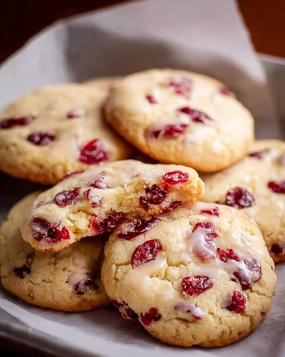 Chewy Christmas cranberry orange cookies on a festive platter