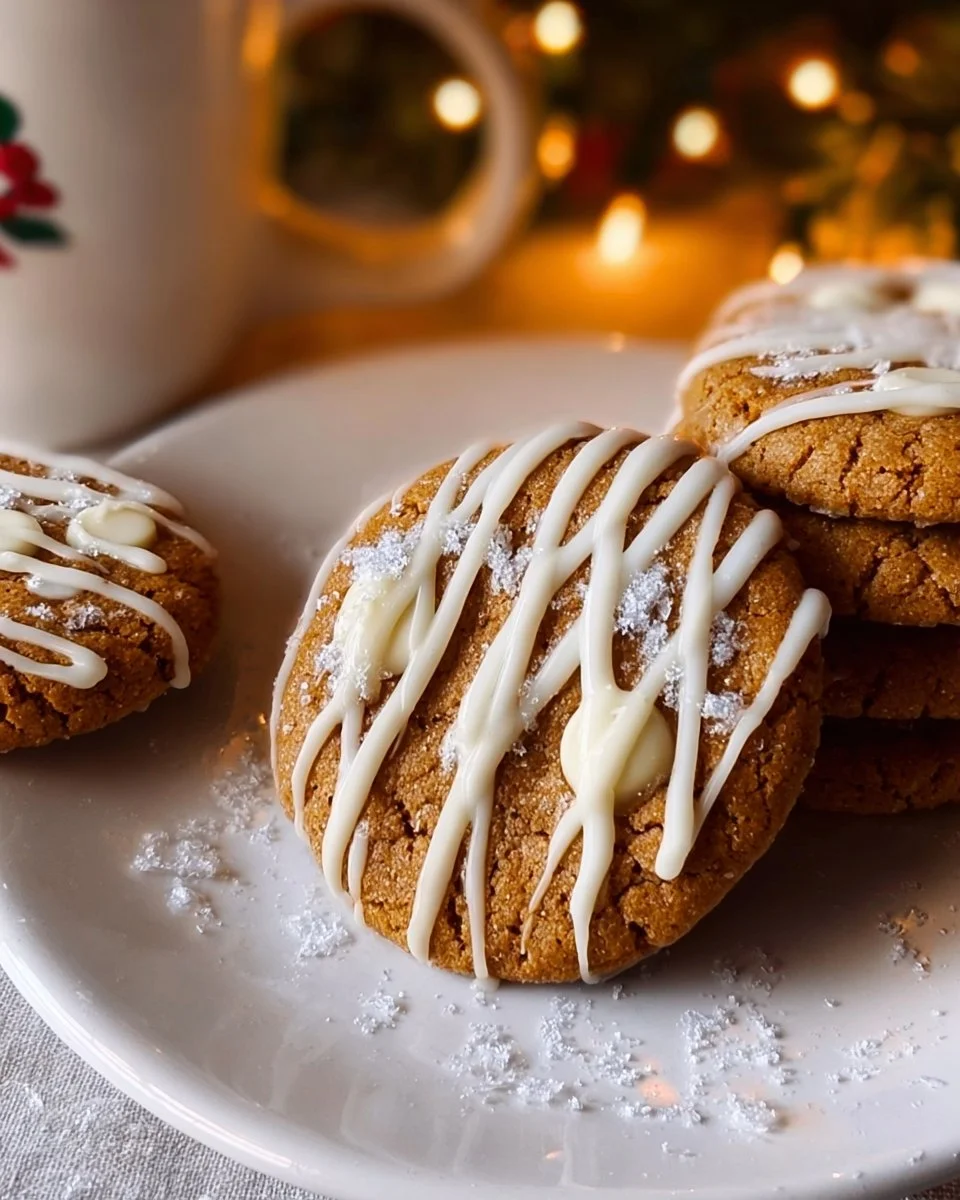 Chewy maple cinnamon cookies with pieces of white chocolate on a baking sheet.