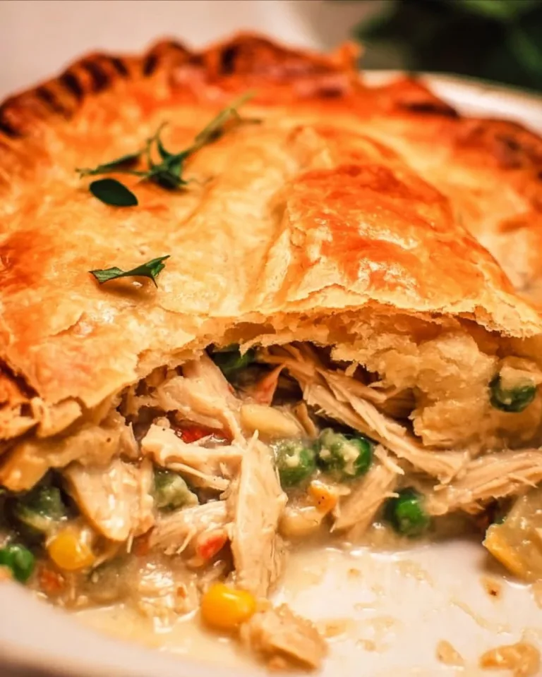 Delicious homemade chicken pot pie with flaky crust and savory filling