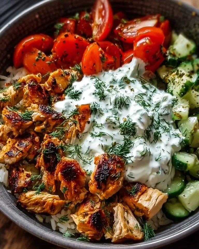 Delicious Chicken Tzatziki Bowl with fresh veggies and creamy tzatziki sauce