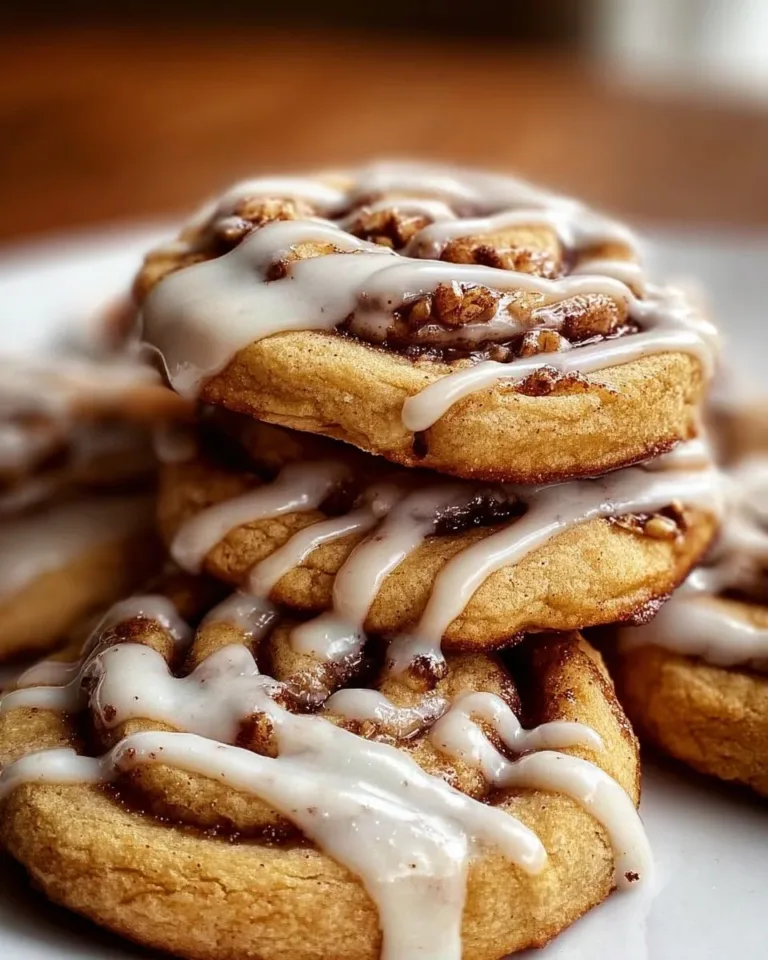 Freshly baked cinnamon roll cookies with icing on top