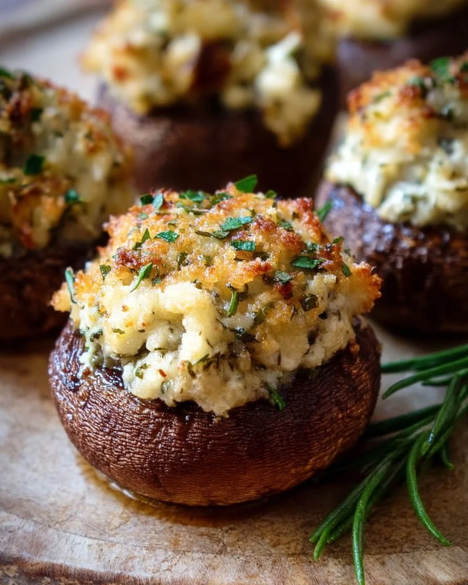 Roasted mushrooms filled with creamy garlic herb cheese for a savory appetizer