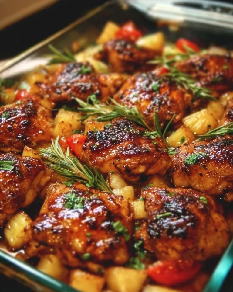 Hawaiian Chicken Sheet Pan with colorful vegetables and pineapple