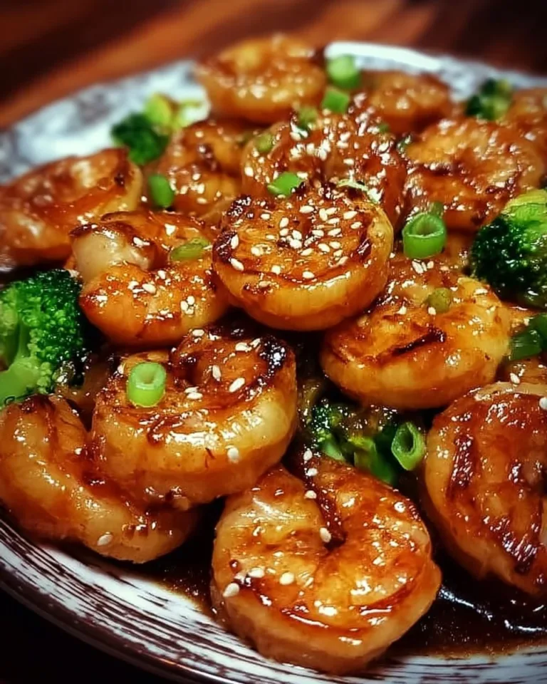 High-protein honey garlic shrimp dish served on a plate with garnish