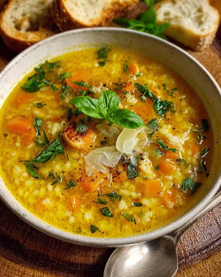 Bowl of Italian Penicillin Soup with herbs and vegetables