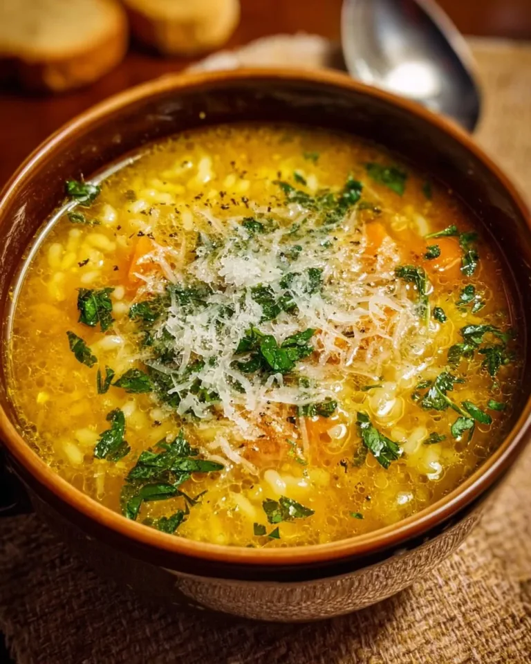 Bowl of Italian Penicillin Soup with fresh herbs and vegetables