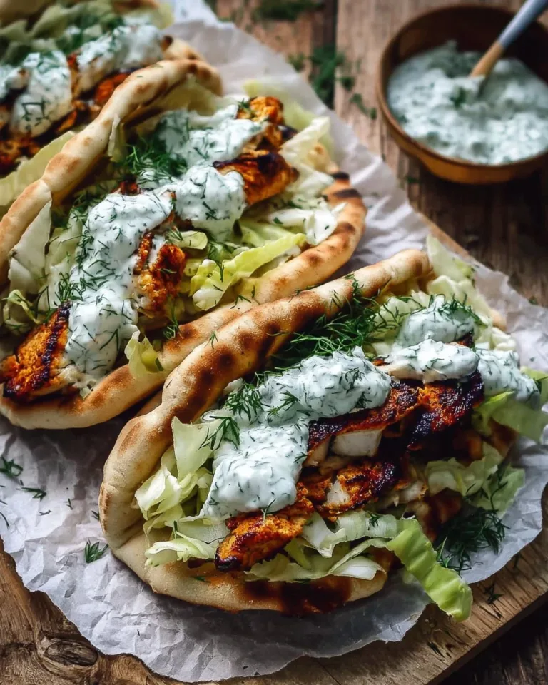 Sheet pan chicken pitas with herby ranch served on a plate
