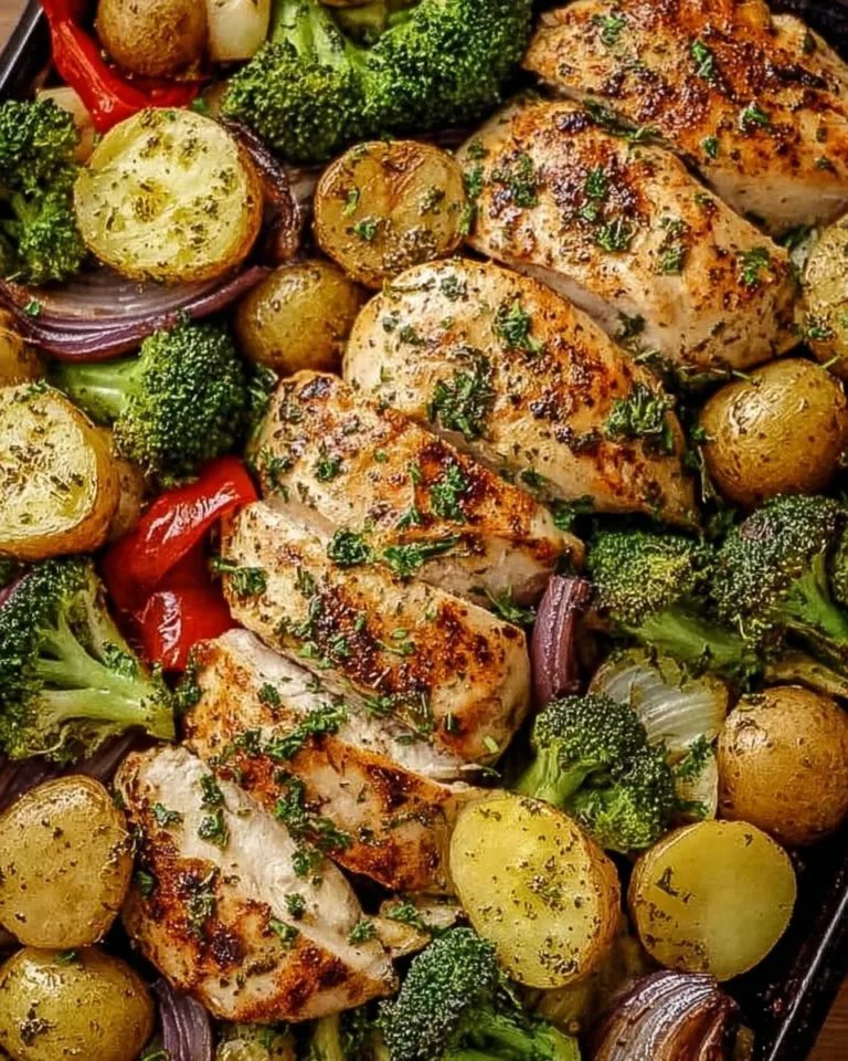 Sheet pan Garlic Butter Chicken with colorful vegetables