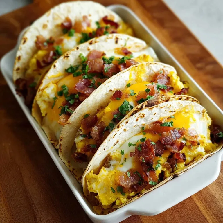 Plated baked breakfast tacos filled with eggs, cheese, and toppings.