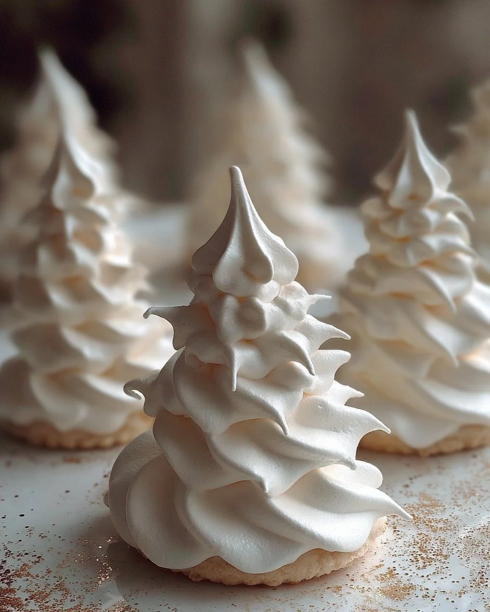 Festive Tree Meringue Cookies decorated for the holidays