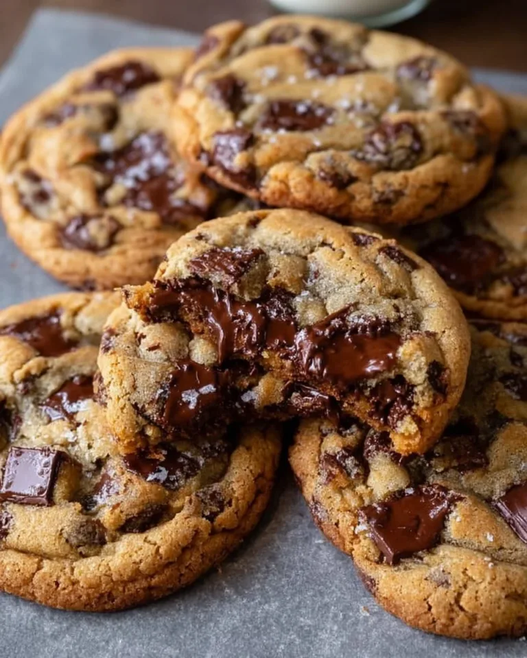 Delicious ultra thick chocolate chip cookies with crispy edges and gooey chocolate centers.