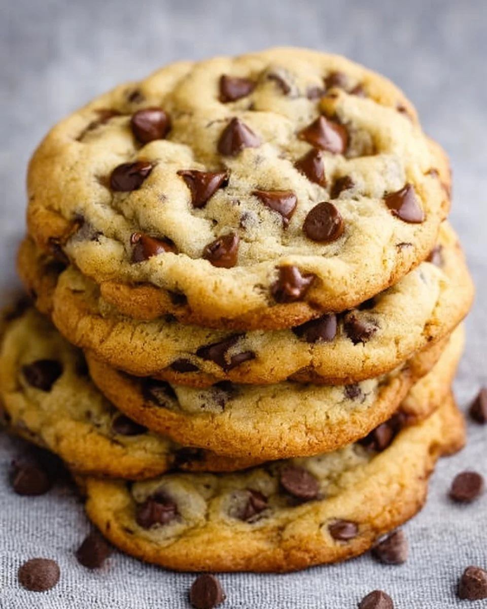 Ultra thick bakery style chocolate chip cookies with golden brown edges