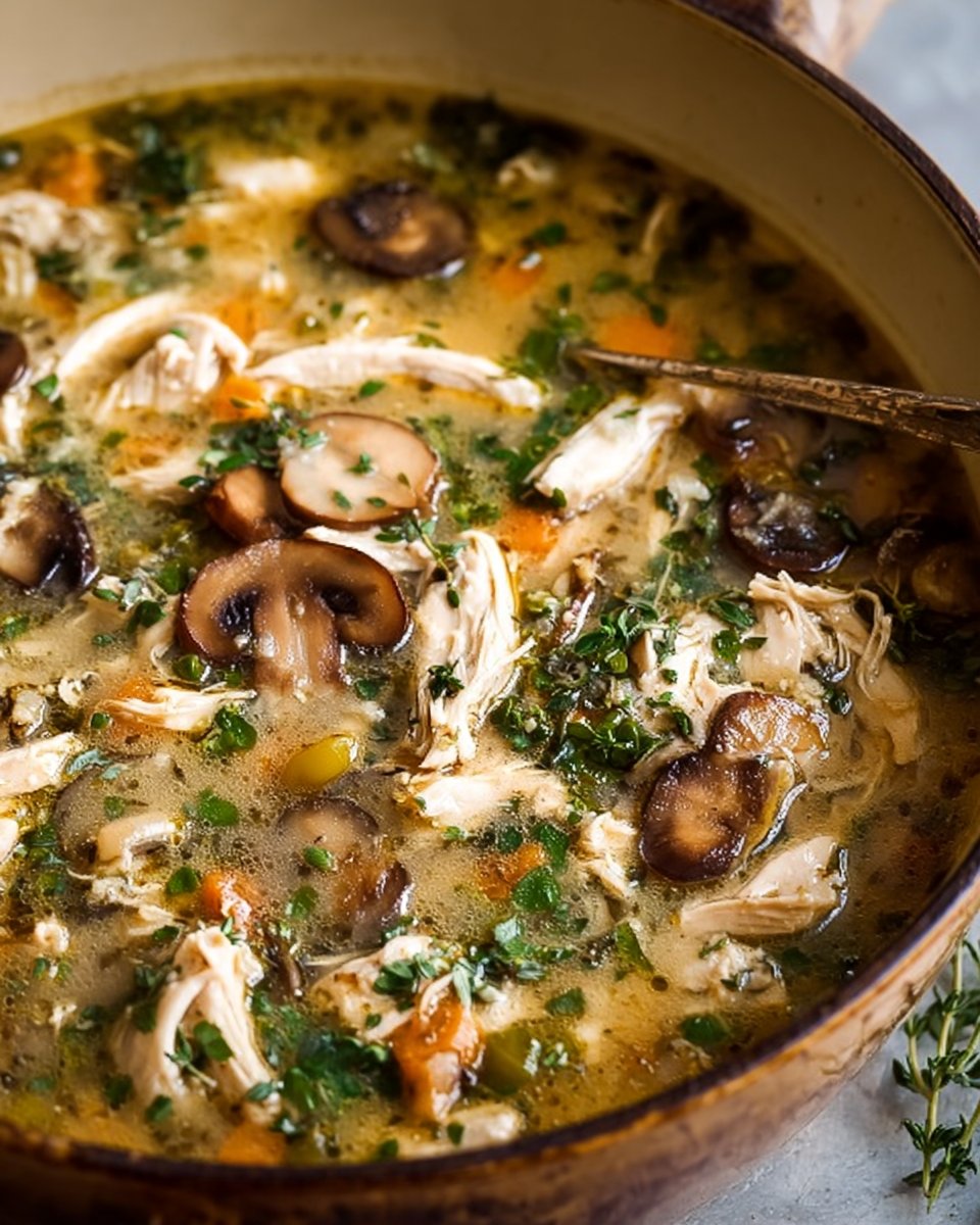 This rotisserie chicken and mushroom chicken soup is my fall favorite!