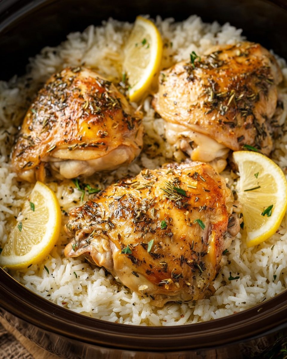 Slow Cooker Lemon Herb Chicken with Fluffy Rice