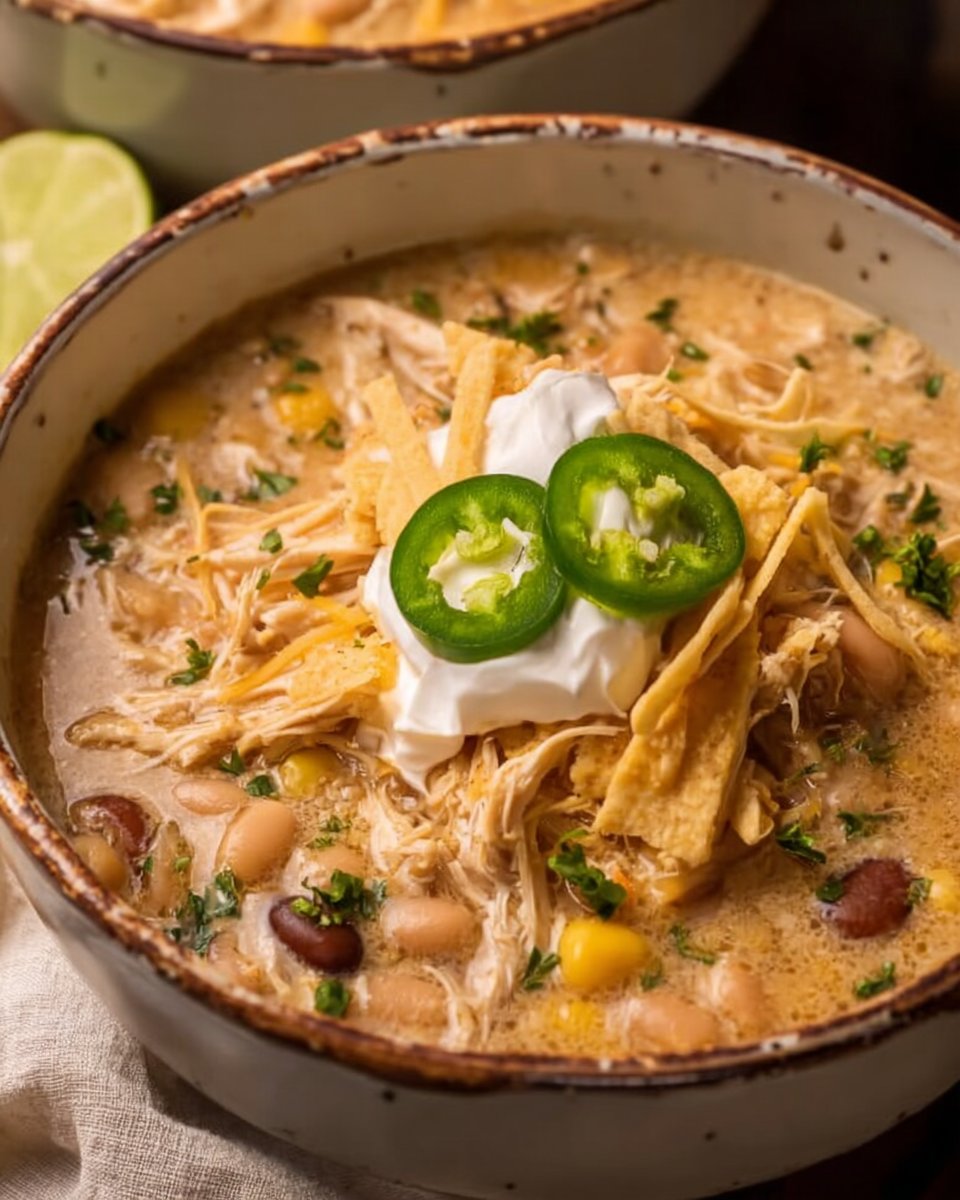 Crockpot White Chicken Chili with Cream Cheese