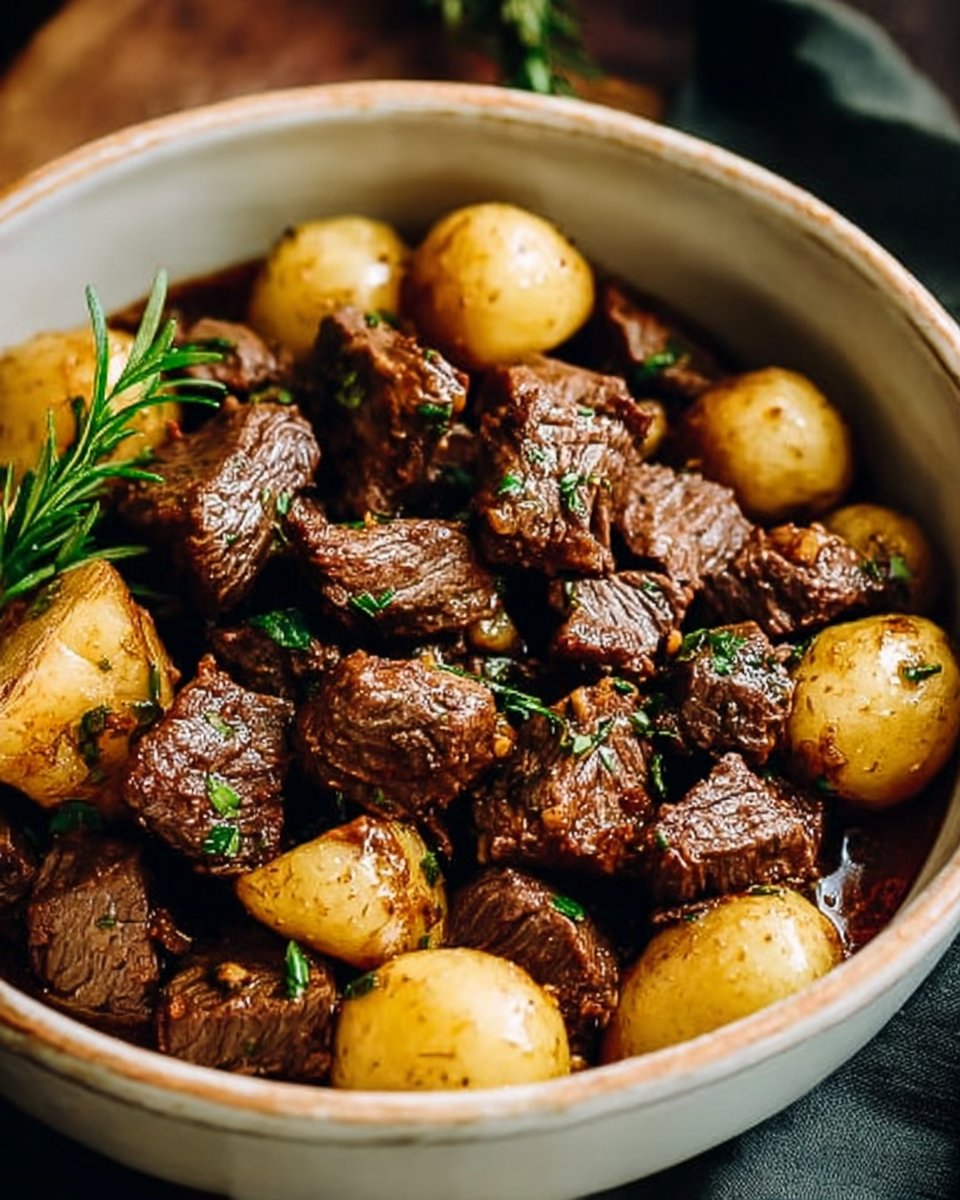 Crockpot Garlic Butter Beef Bites with Potatoes