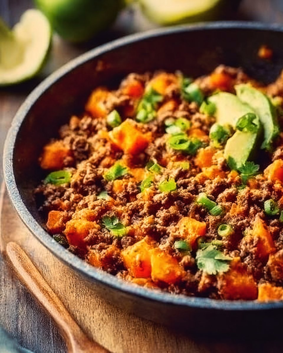 Southwest Ground Beef and Sweet Potato Skillet