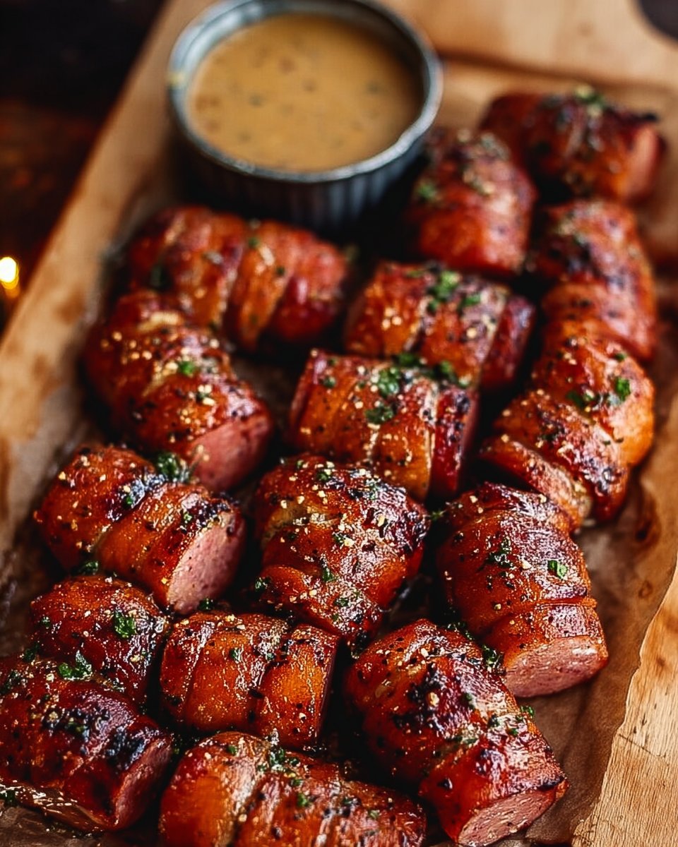 Mustard Hasselback Kielbasa Bites