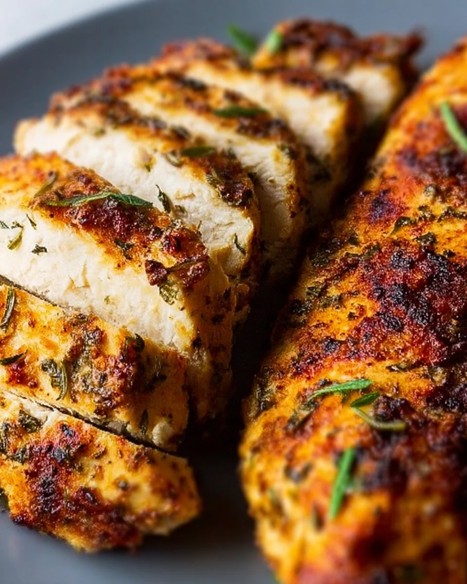 Air fryer chicken breasts cooked to perfection, juicy and golden brown.