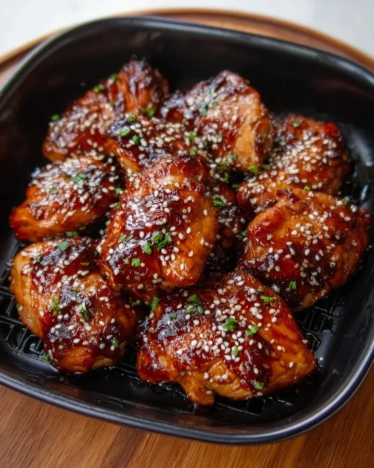 Delicious air fryer teriyaki chicken served with vegetables.