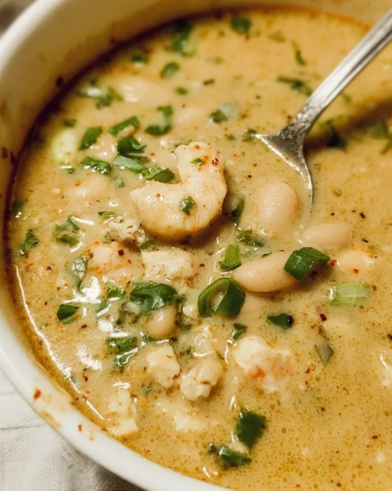 Delicious bowl of the best white chili topped with fresh herbs and cheese