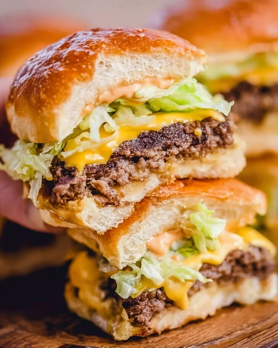 Delicious Big Mac Sliders served on a plate with toppings