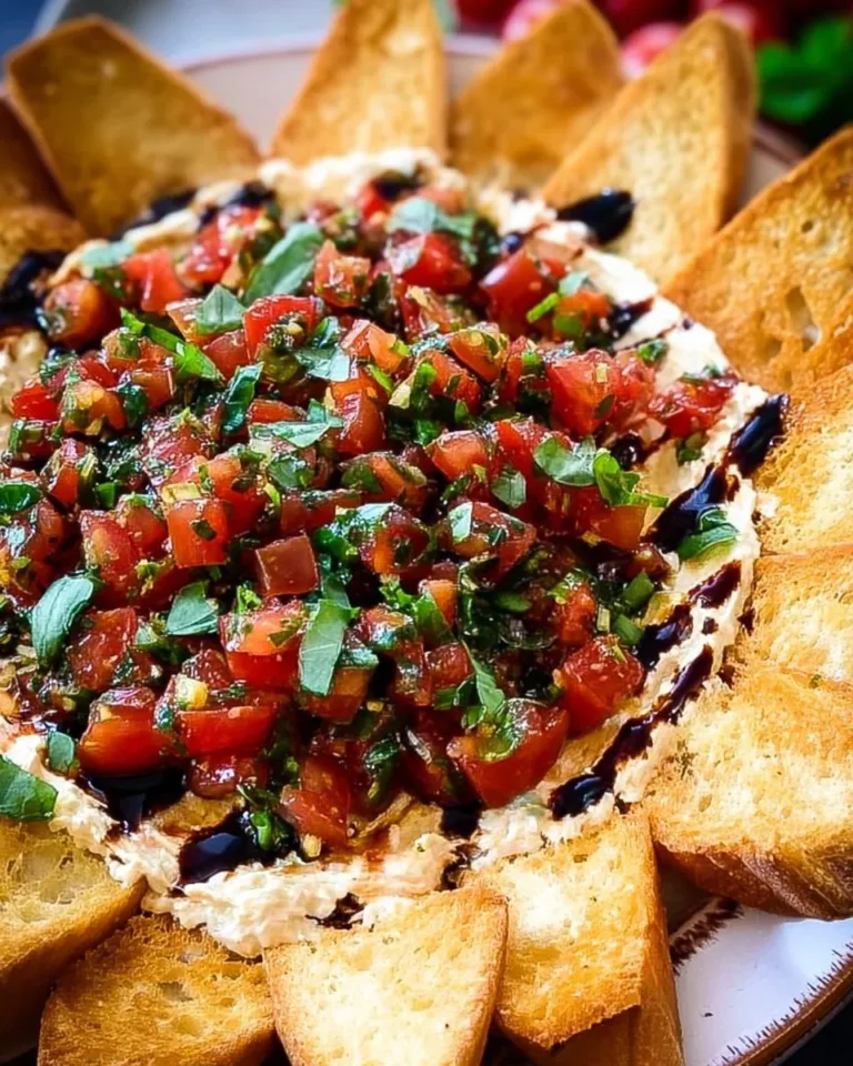 Delicious bruschetta dip served with crusty bread.