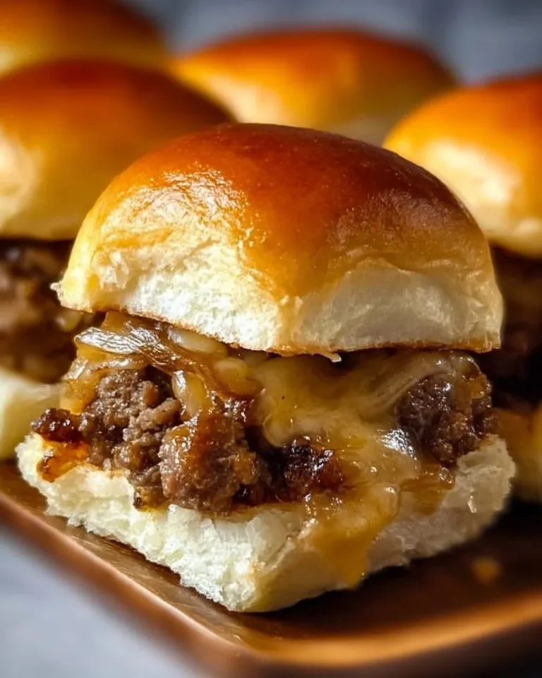 Cheesy beef and sausage sliders served on a platter.
