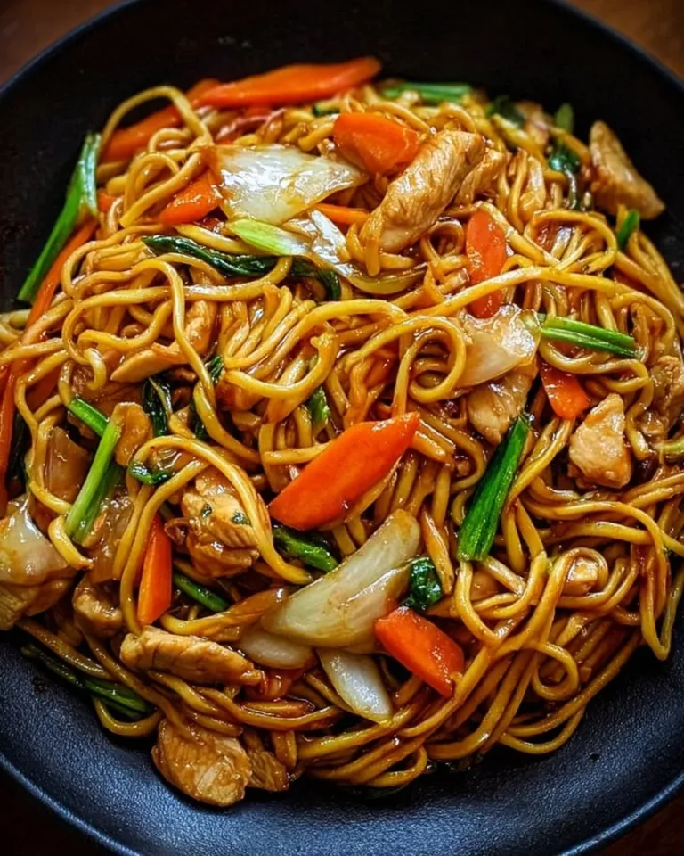 Delicious homemade Chicken Lo Mein with vegetables and noodles