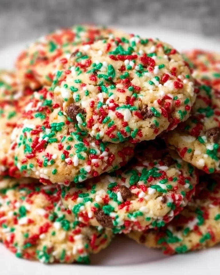 Christmas Sprinkle Pudding Cookies with colorful sprinkles on a festive plate