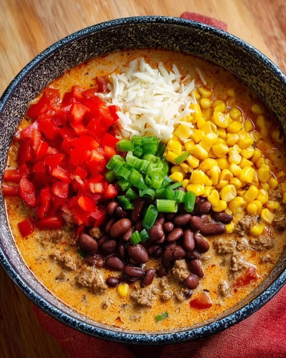 Bowl of creamy taco soup topped with cheese and cilantro