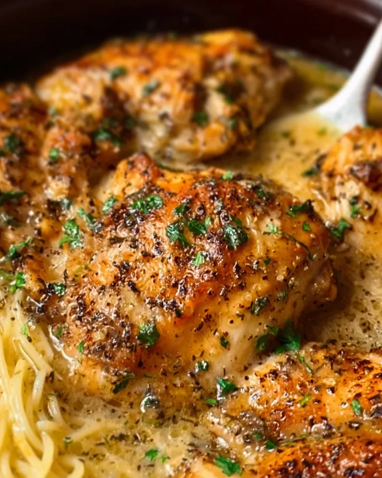 Crock Pot Angel Chicken served with creamy sauce and herbs