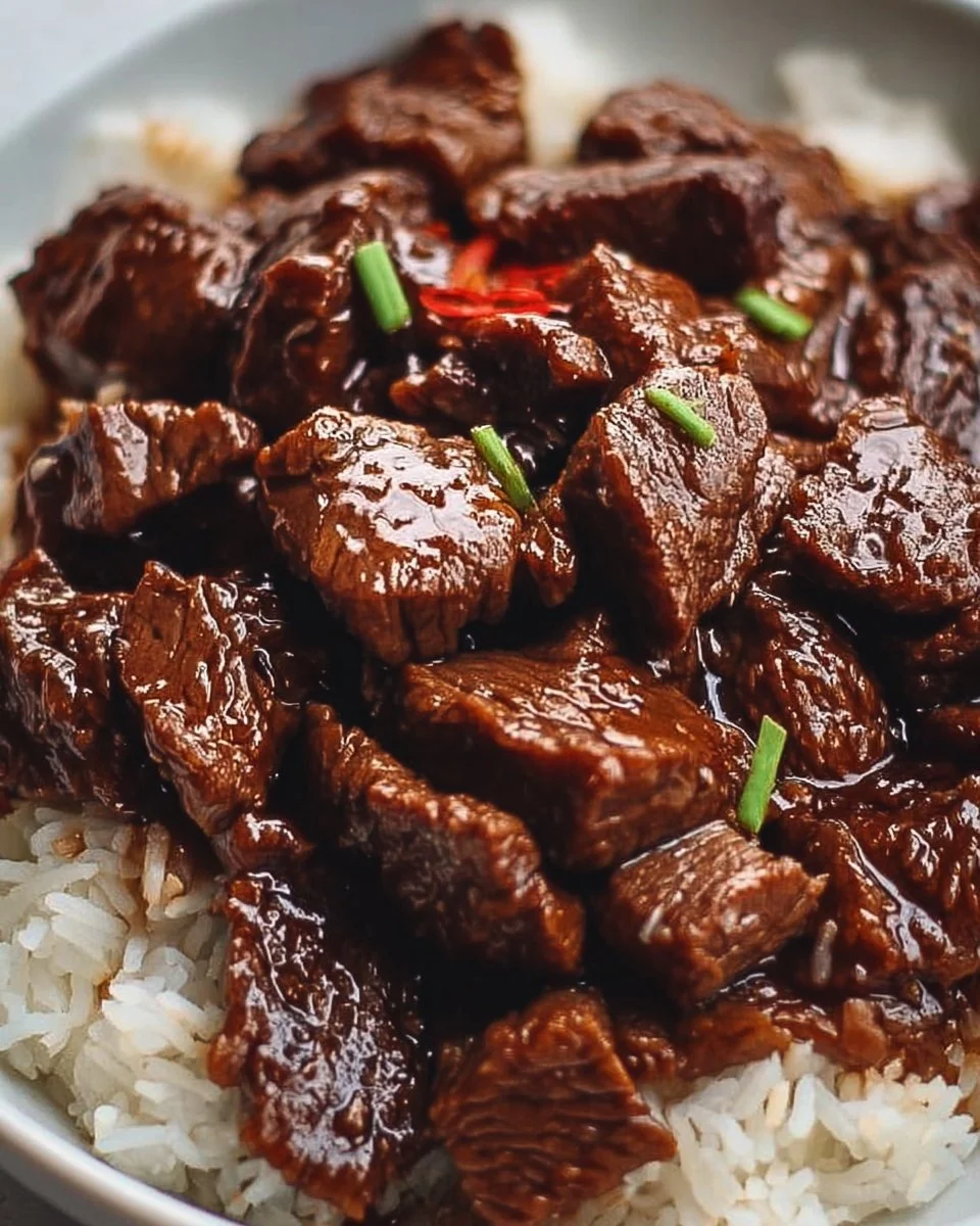 A plate of Easy Slow Cooker Korean Beef garnished with green onions