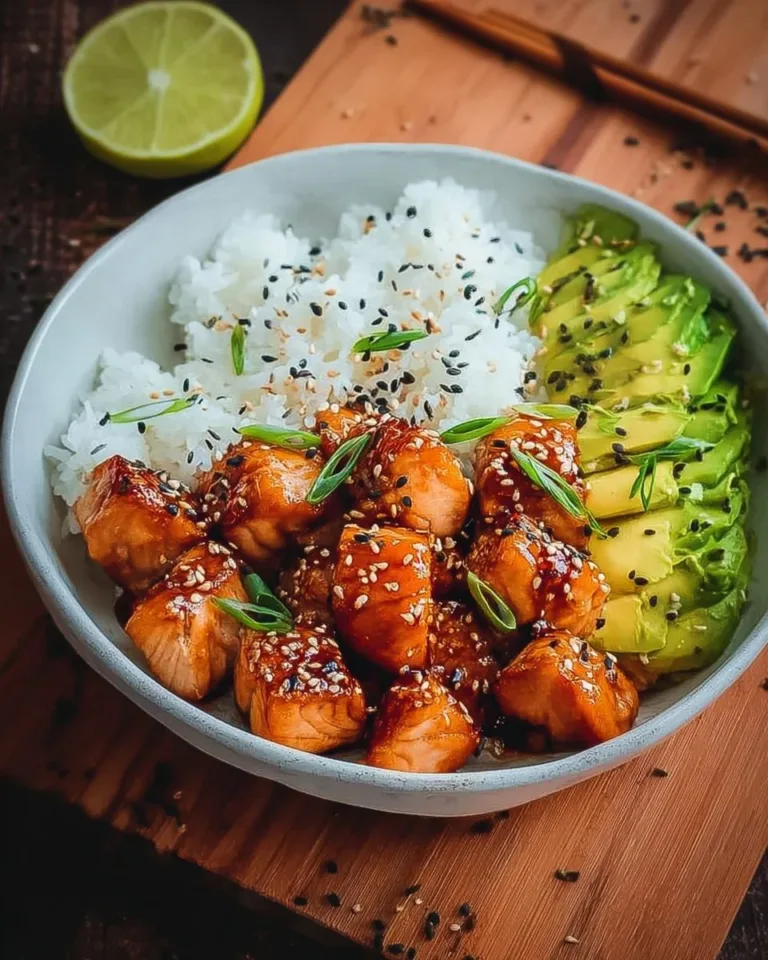 Plate of easy teriyaki salmon bites garnished with green onions