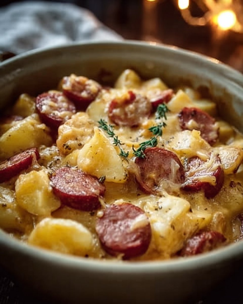 Crockpot Cheesy Potatoes and Kielbasa