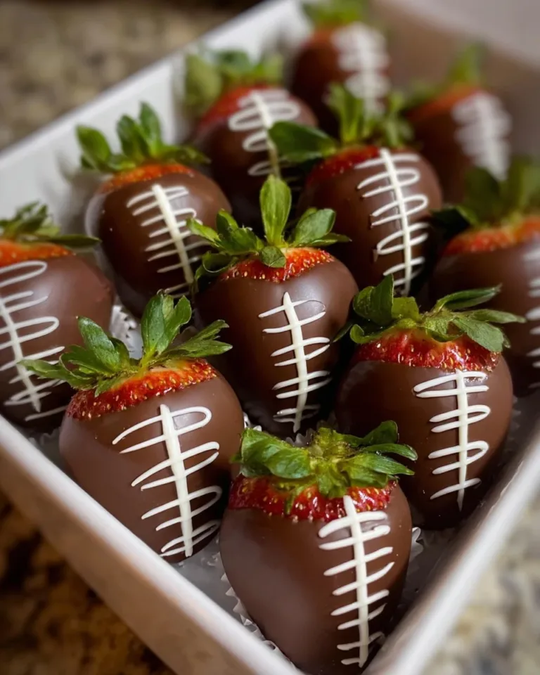 Football-shaped chocolate strawberries for game day treats.