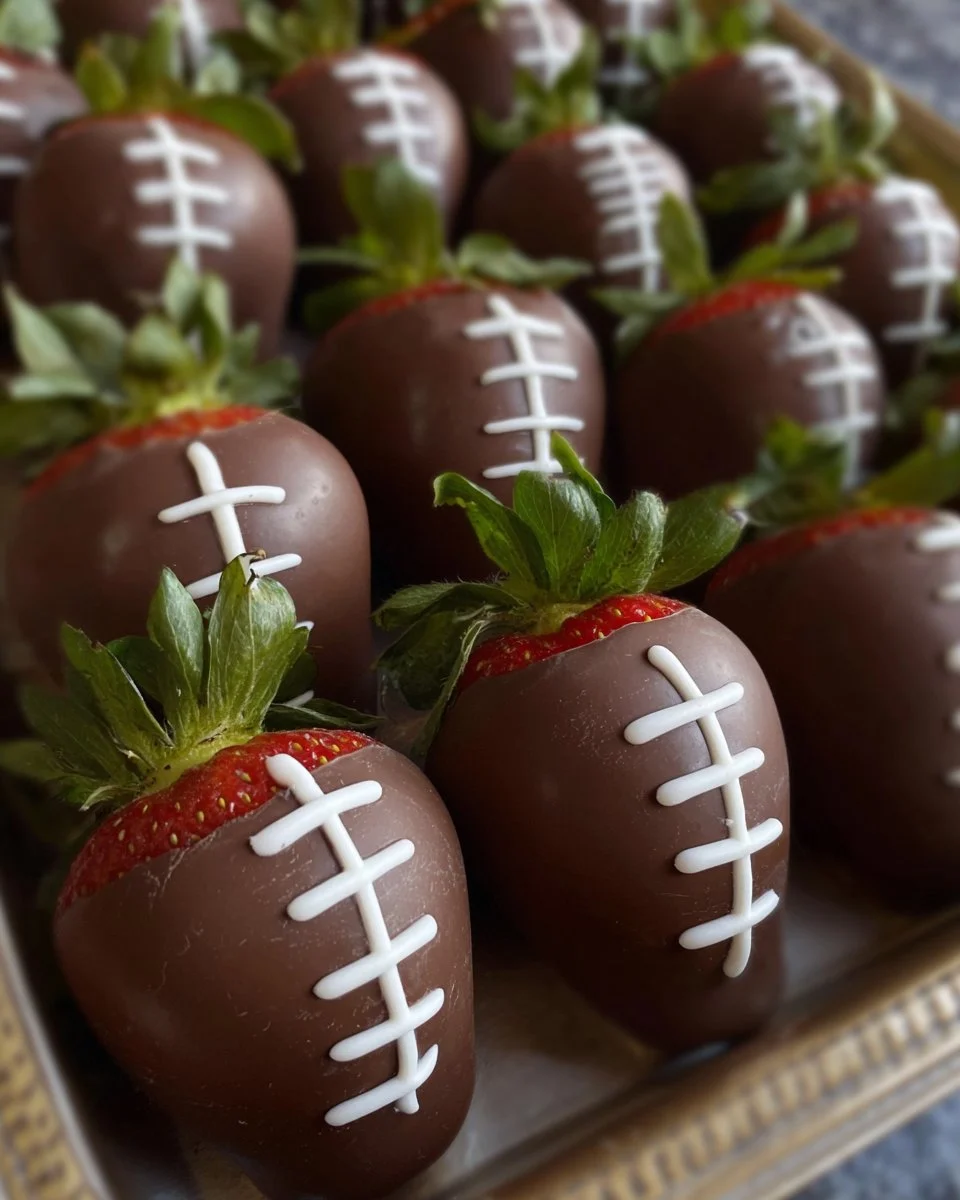Football-themed chocolate-covered strawberries for game day treats