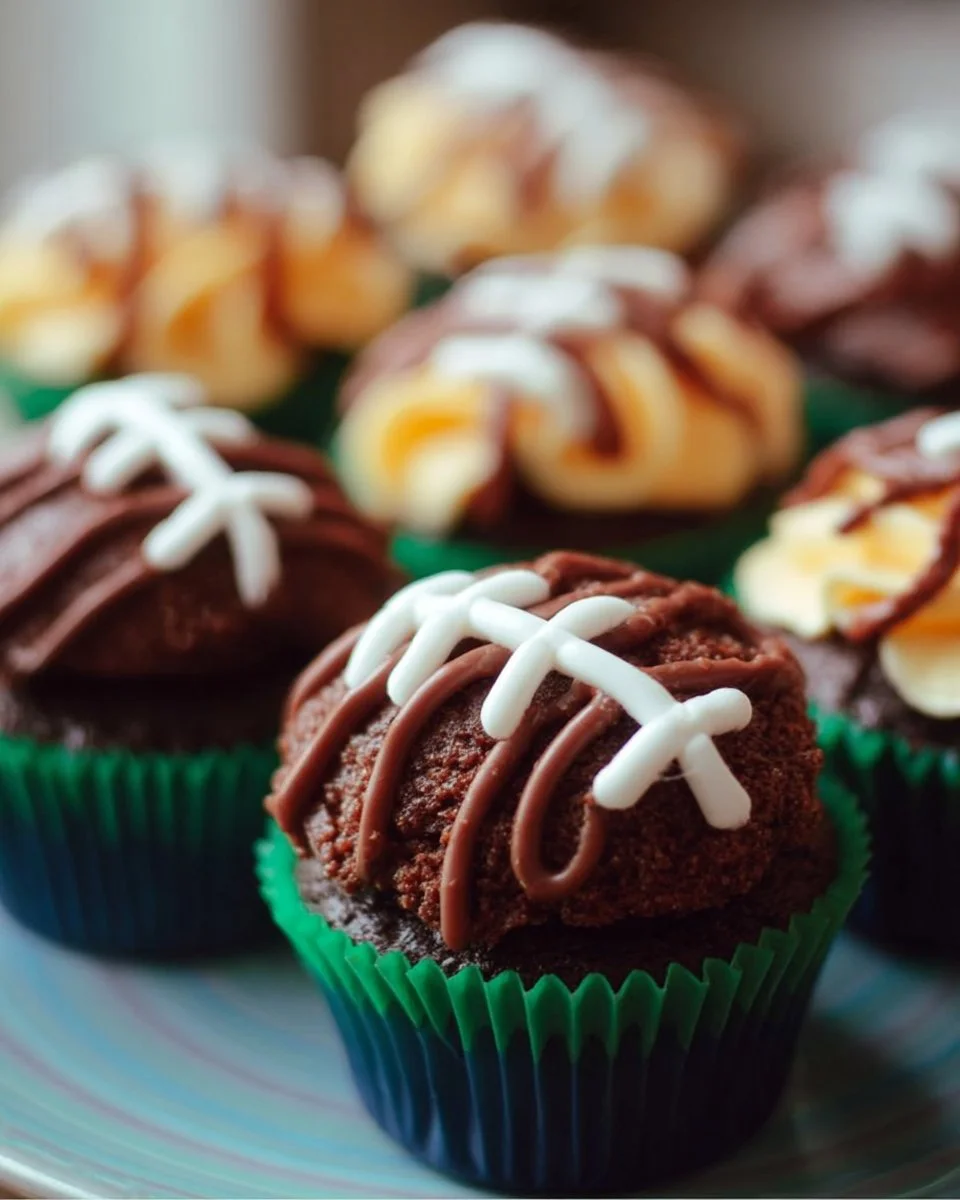 Decorated football cupcakes for game day celebrations