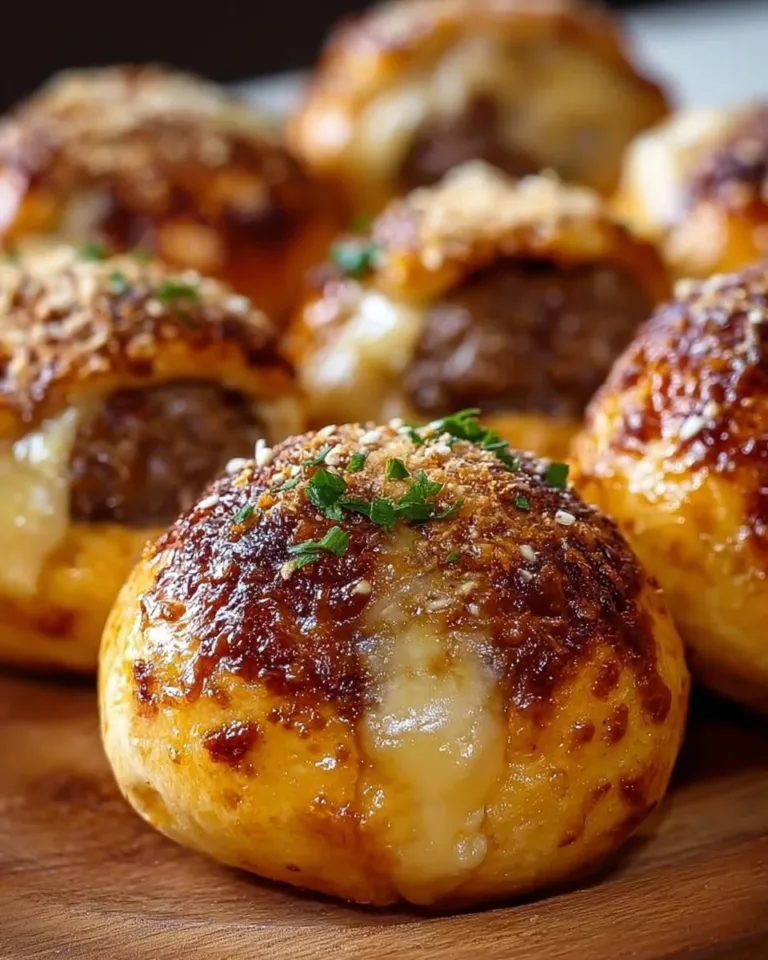 Delicious Garlic Parmesan Cheeseburger Bombs ready to serve.