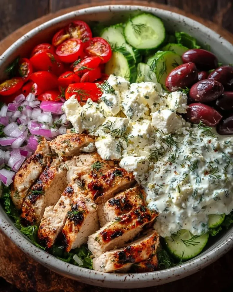 Delicious Greek Chicken Bowl with fresh vegetables and vibrant flavors