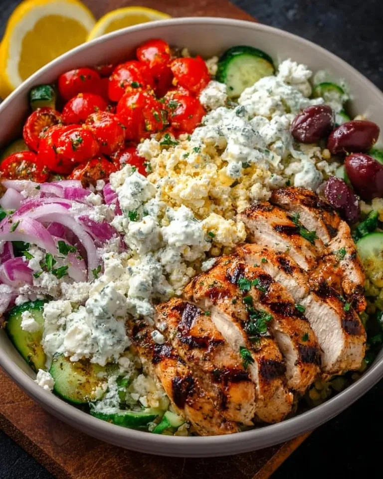 Delicious Greek Chicken Bowls with fresh vegetables and tzatziki sauce