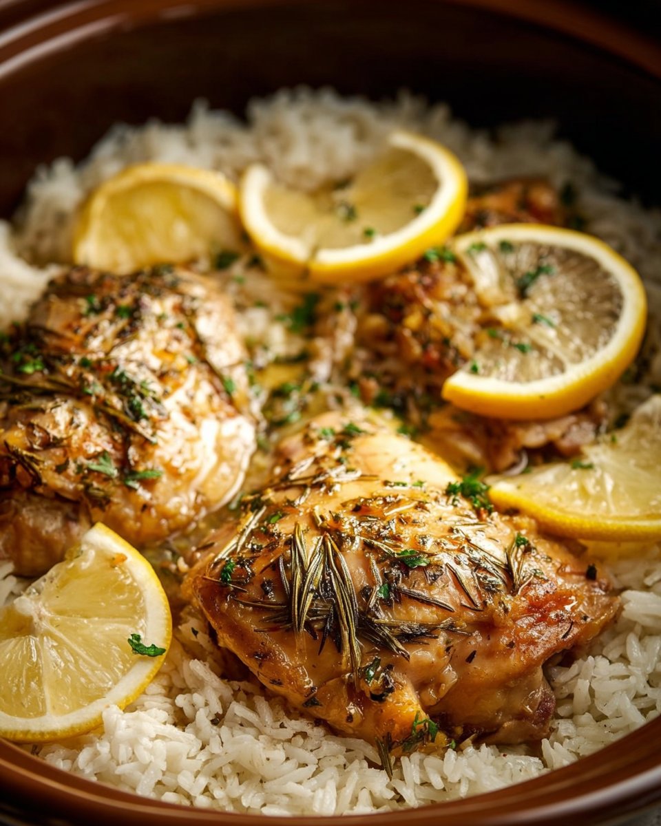 Slow Cooker Lemon Herb Chicken with Fluffy Rice