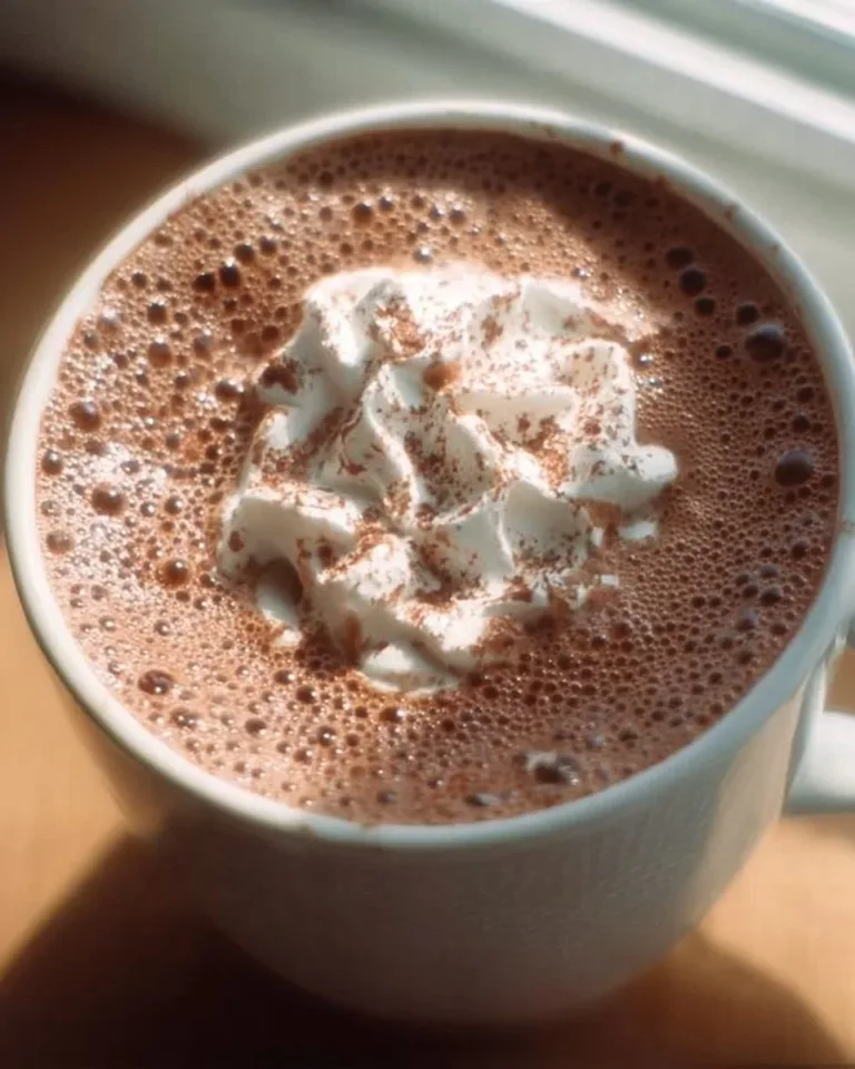 Delicious homemade hot chocolate topped with whipped cream and chocolate shavings