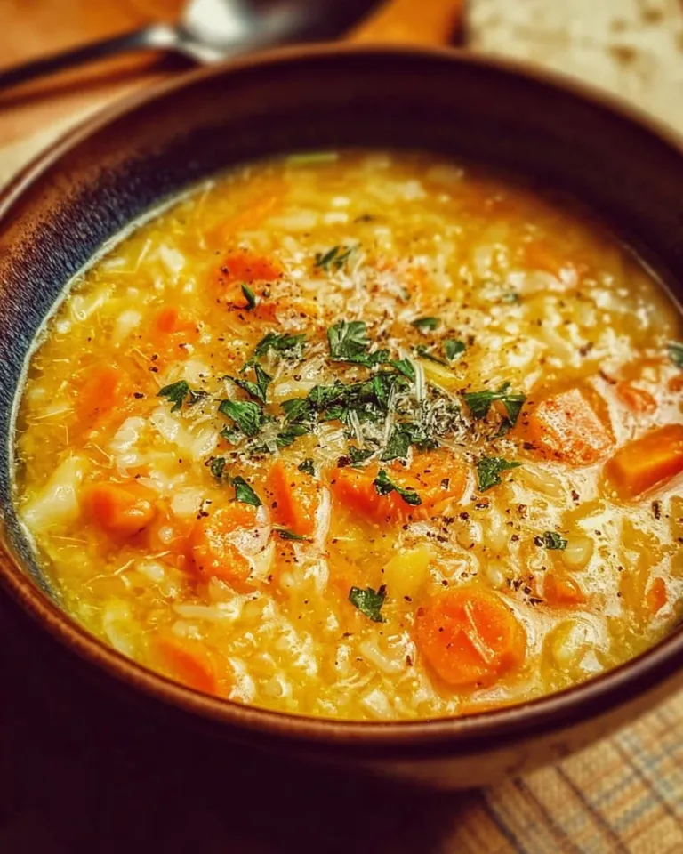 A bowl of Italian Penicillin Soup, rich with herbs and fresh ingredients.