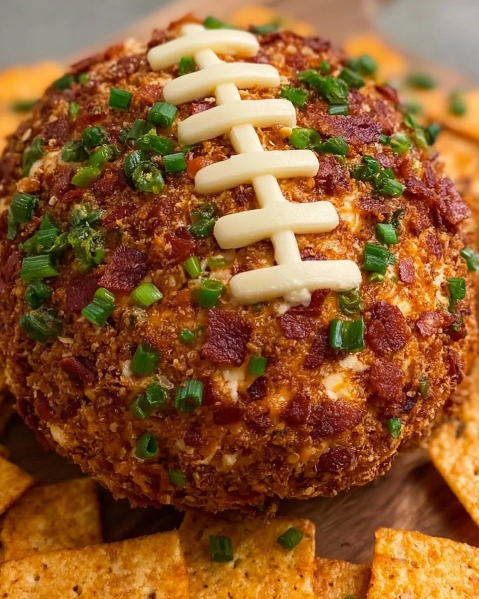 Jalapeño Popper Football Cheese Ball recipe for game day snacks