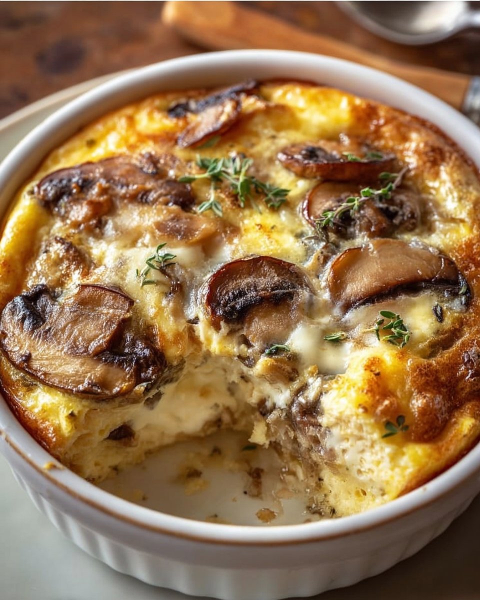High Protein Mushroom Swiss Egg Bake
