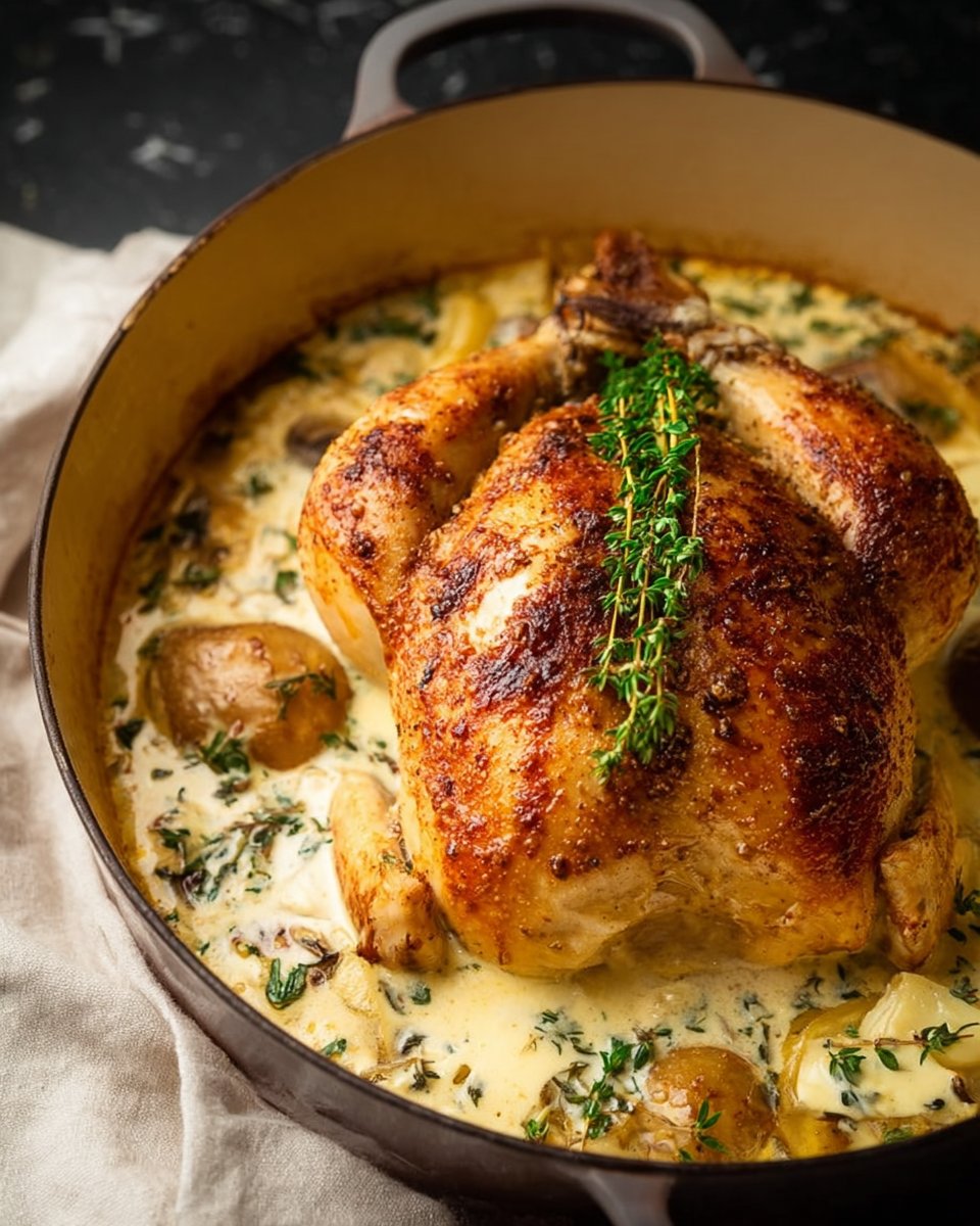 Dutch Oven Roast Chicken with Creamy Sauce