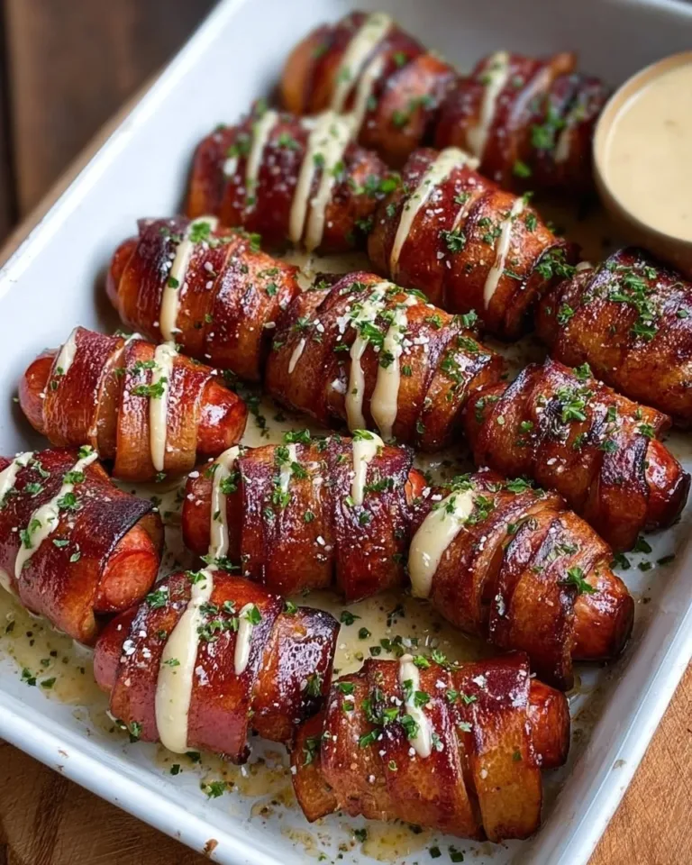 Mustard Hasselback Kielbasa Bites served on a plate with garnishes